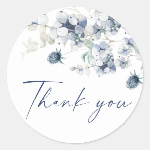 Elegant Dusty Blue Winter Foliage Boho Wedding Classic Round Sticker