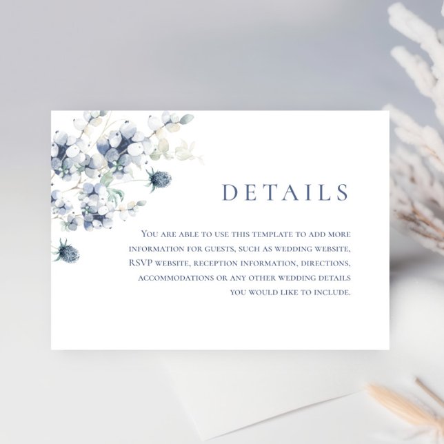 Elegant Dusty Blue Winter Foliage Wedding Details Enclosure Card (Creator Uploaded)