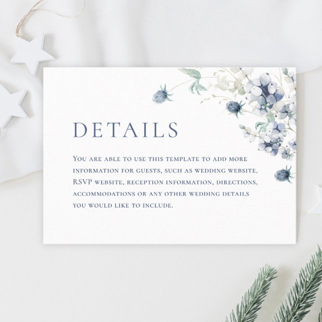 Elegant Dusty Blue Winter Foliage Wedding Details Enclosure Card (Creator Uploaded)