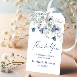 Elegant Dusty Blue Winter Foliage Wedding Gift Tags