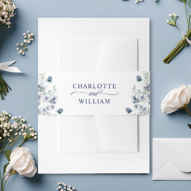 Elegant Dusty Blue Winter Foliage Wedding Invitation Belly Band (Creator Uploaded)