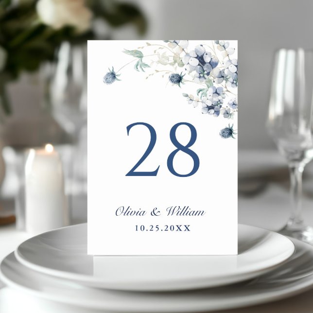 Elegant Dusty Blue Winter Foliage Wedding Table Number (Creator Uploaded)