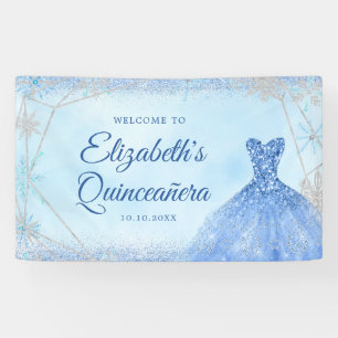Elegant Dusty Blue Winter Snowflake Quinceañera Banner