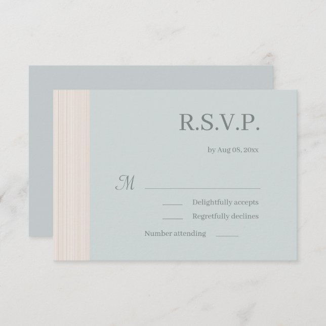Elegant Dusty Blue Wood Grain Stripes Wedding RSVP Invitation (Front/Back)