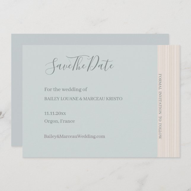 Elegant Dusty Blue WoodGrain Save The Date Wedding Invitation (Front/Back)