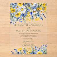 Elegant Dusty Blue Yellow Wildflowers Boho Wedding