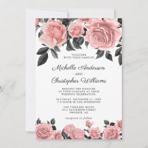 Elegant Dusty Blush Pink Floral Wedding Invitation