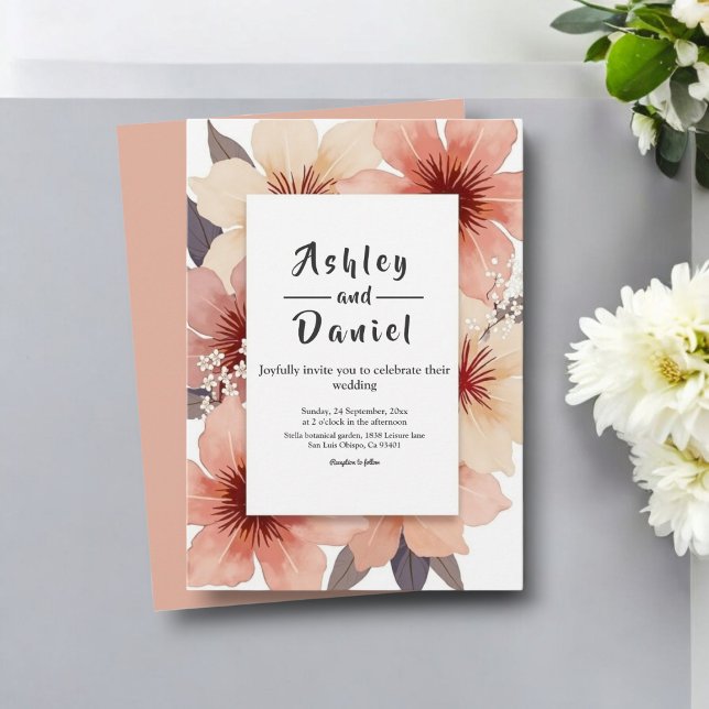 Elegant Dusty Blush Pink Watercolor Floral Wedding Invitation (Creator Uploaded)