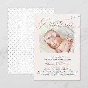 Elegant Dusty Cream Scallops Christening Baptism   Invitation