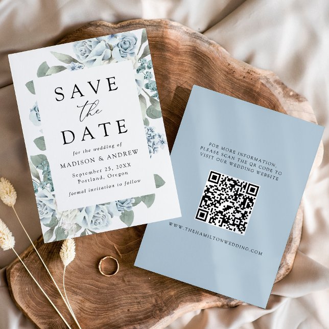 Elegant Dusty Floral QR Code Wedding Save The Date (Creator Uploaded)