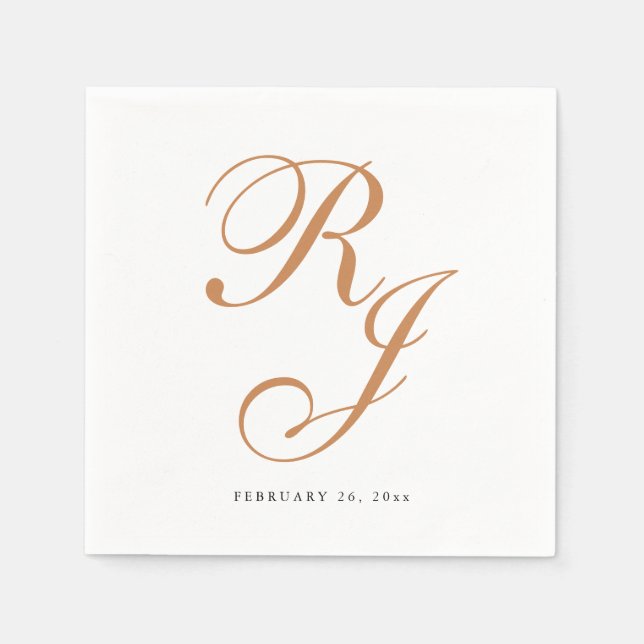 Elegant Dusty Gold Monogram Wedding Napkins (Front)
