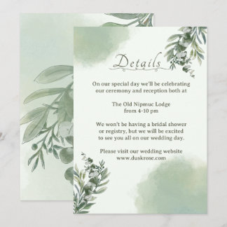 Elegant Dusty Green Details Wedding Enclosure Card