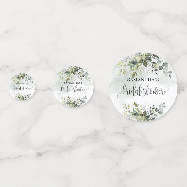 Elegant dusty green eucalyptus gold Bridal Shower Confetti (Fronts)