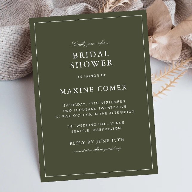 Elegant Dusty Green Script Classic Bridal Shower Invitation (Elegant dusty green bridal shower invitation sets a warm tone for her special day.)