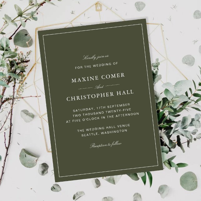 Elegant Dusty Green Script Classic Wedding Invitation (Elegant dusty green script wedding invitations set a timeless tone for your special day.)