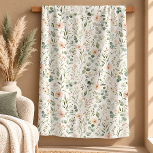 Elegant Dusty Green Watercolor Flower Garden Blank Sherpa Blanket