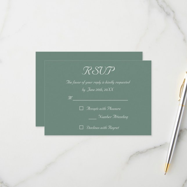 Elegant Dusty Green Wedding RSVP Invitation Card (Front/Back In Situ)