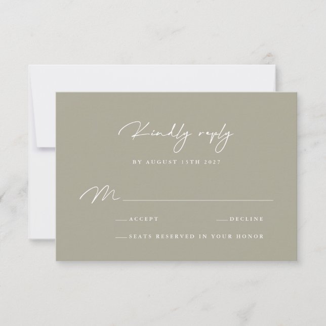 Elegant Dusty Grey Calligraphy RSVP Card (Front)