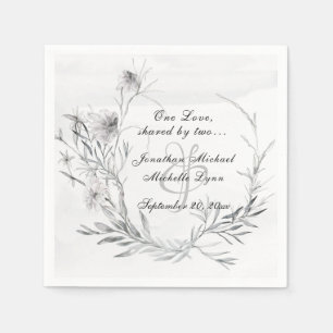 Elegant Dusty Grey Floral Watercolor Wedding Napkin