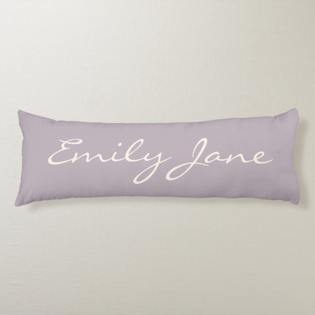 Elegant Dusty Lilac Handwritten Script Name Custom Body Cushion (Front)