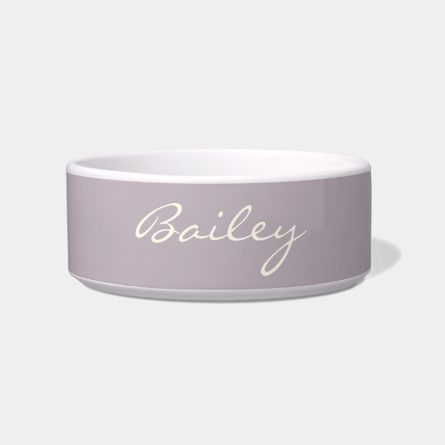Elegant Dusty Lilac Handwritten Script Name Custom Bowl (Front)