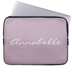 Elegant Dusty Lilac Handwritten Script Name Custom Laptop Sleeve