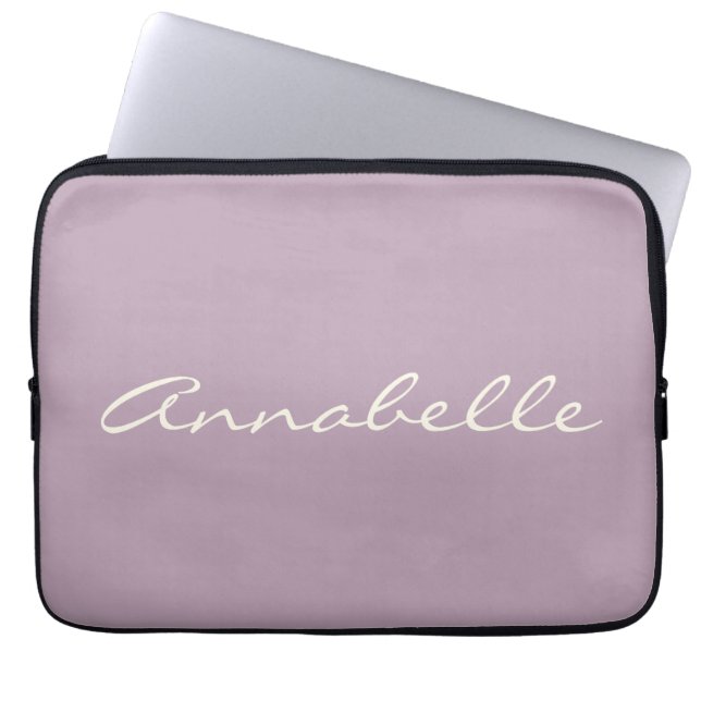 Elegant Dusty Lilac Handwritten Script Name Custom Laptop Sleeve (Front)