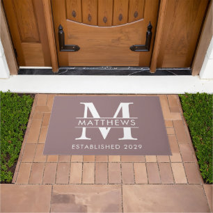Elegant Dusty Mauve Custom Monogram Name Doormat