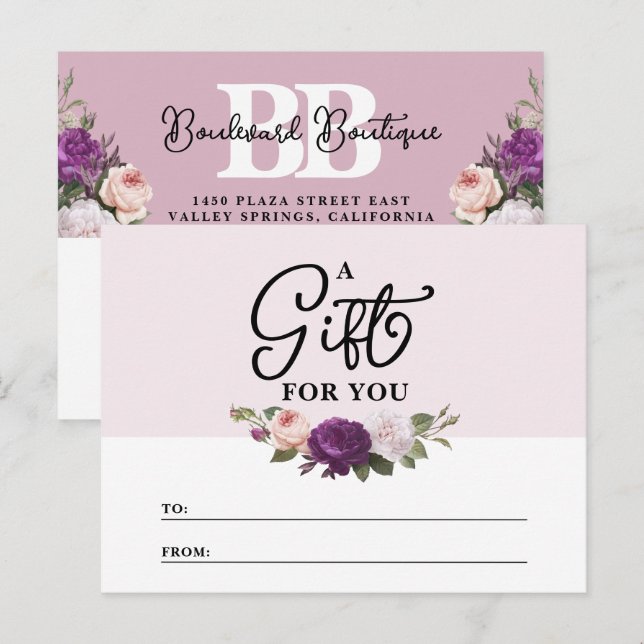Elegant Dusty Mauve Floral Gift Certificate Card (Front/Back)