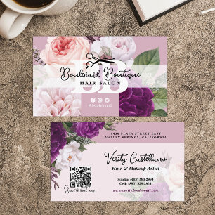 Elegant Dusty Mauve Floral Hair Salon Stylist QR Business Card
