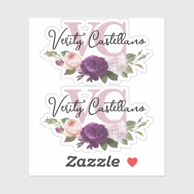 Elegant Dusty Mauve Floral Personal Name Logo 2-Up (Sheet)