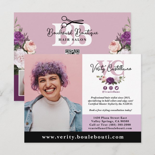 Elegant Dusty Mauve Floral Salon Photo Marketing Postcard (Front/Back)
