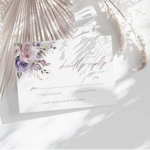 Elegant Dusty Mauve & Lavender Wedding RSVP Invitation