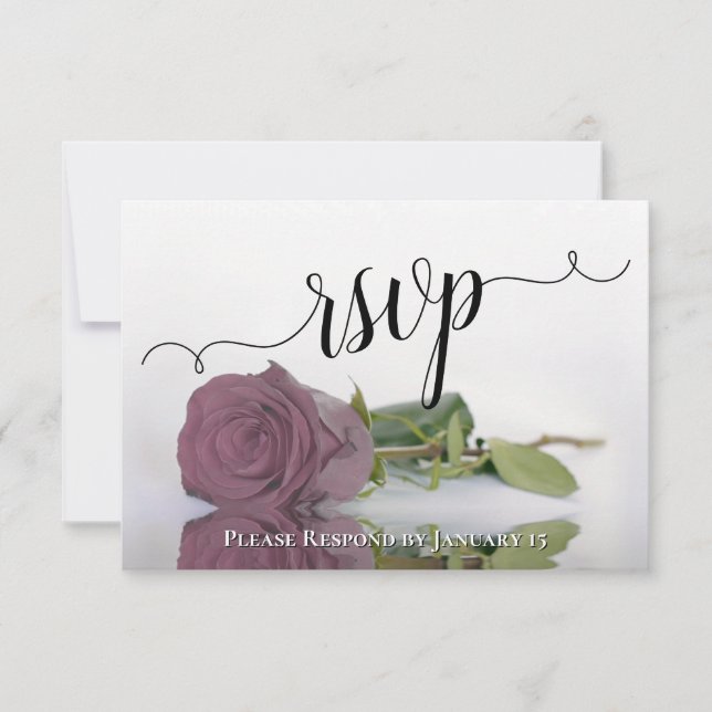 Elegant Dusty Mauve Pink Reflecting Rose Wedding RSVP Card (Front)