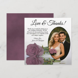 Elegant Dusty Mauve Pink Rose Oval Photo Wedding Thank You Card