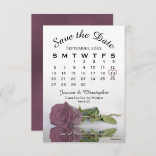 Elegant Dusty Mauve Pink Rose Wedding Calendar Save The Date