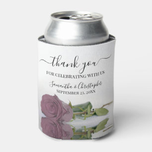 Elegant Dusty Mauve Pink Rose Wedding Thank You Can Cooler