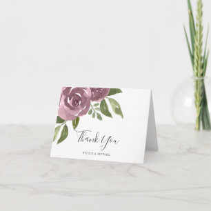 Elegant Dusty Mauve Watercolor Floral Thank You Card