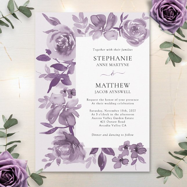 Elegant Dusty Mauve Watercolor Floral Wedding Invitation (Creator Uploaded)