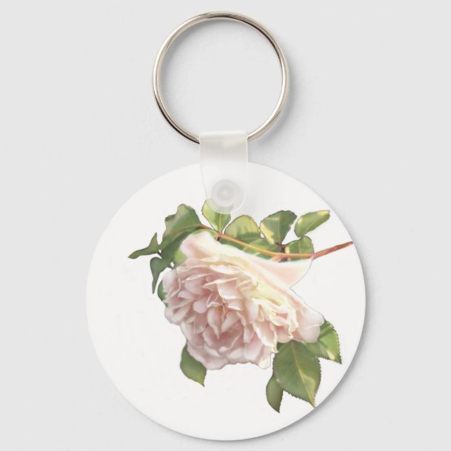 Elegant dusty peachy orange white floral rose key ring (Front)