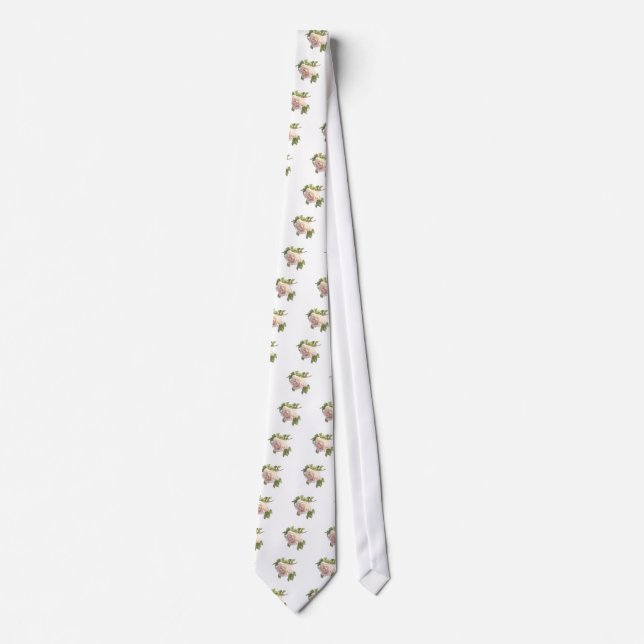 Elegant dusty peachy orange white floral rose tie (Front)