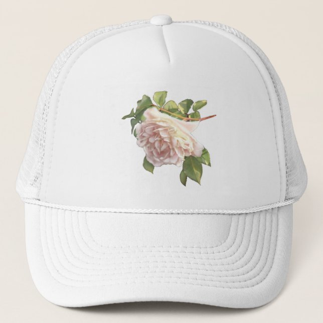 Elegant dusty peachy orange white floral rose trucker hat (Front)