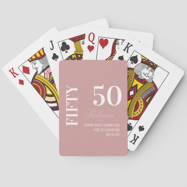Elegant Dusty Pink 50th Birthday Name  Playing Cards (Back)
