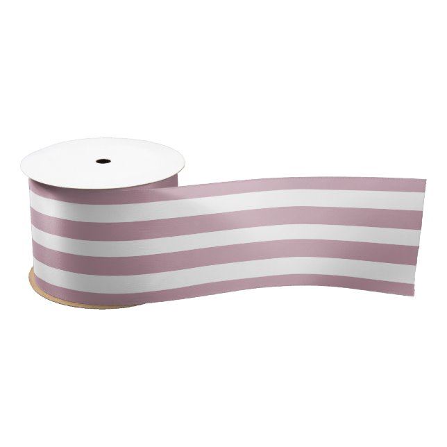 Elegant Dusty Pink and White Striped Satin Ribbon (Spool)