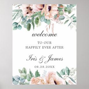 Elegant Dusty Pink Blush Floral Wedding Welcome Poster