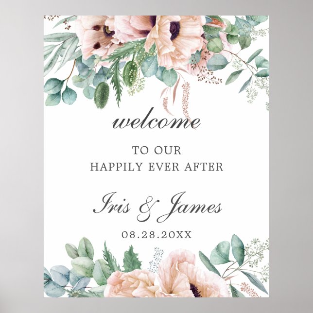 Elegant Dusty Pink Blush Floral Wedding Welcome Poster (Front)