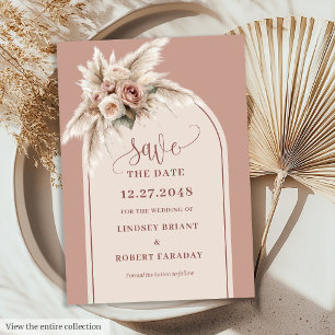 Elegant Dusty Pink Boho Floral Save the Date Card