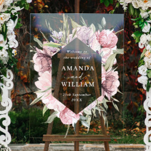Elegant Dusty Pink Boho Flowers WEDDING Welcome Acrylic Sign