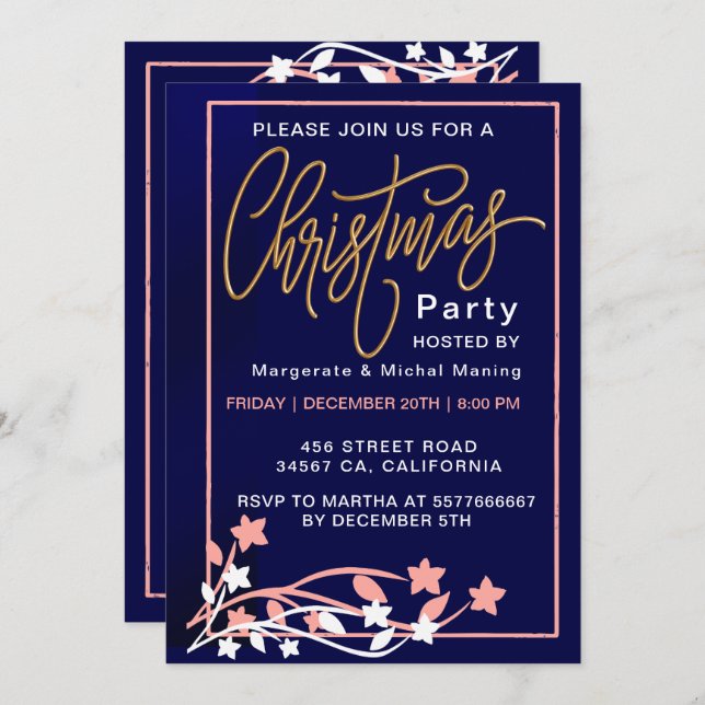 Elegant Dusty Pink Boho Wildflower Christmas Invitation (Front/Back)