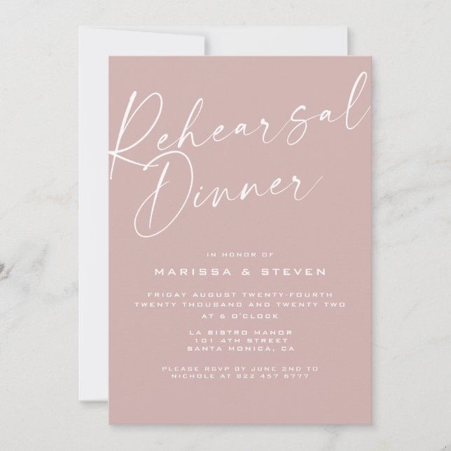 Elegant Dusty  Pink Calligraphy Rehearsal Dinner  Invitation (Front)